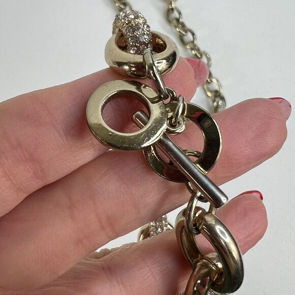 Coldwater Creek Goldtone Necklace & Bracelet Chunky Linked Statement Rhinestone - Picture 4 of 10
